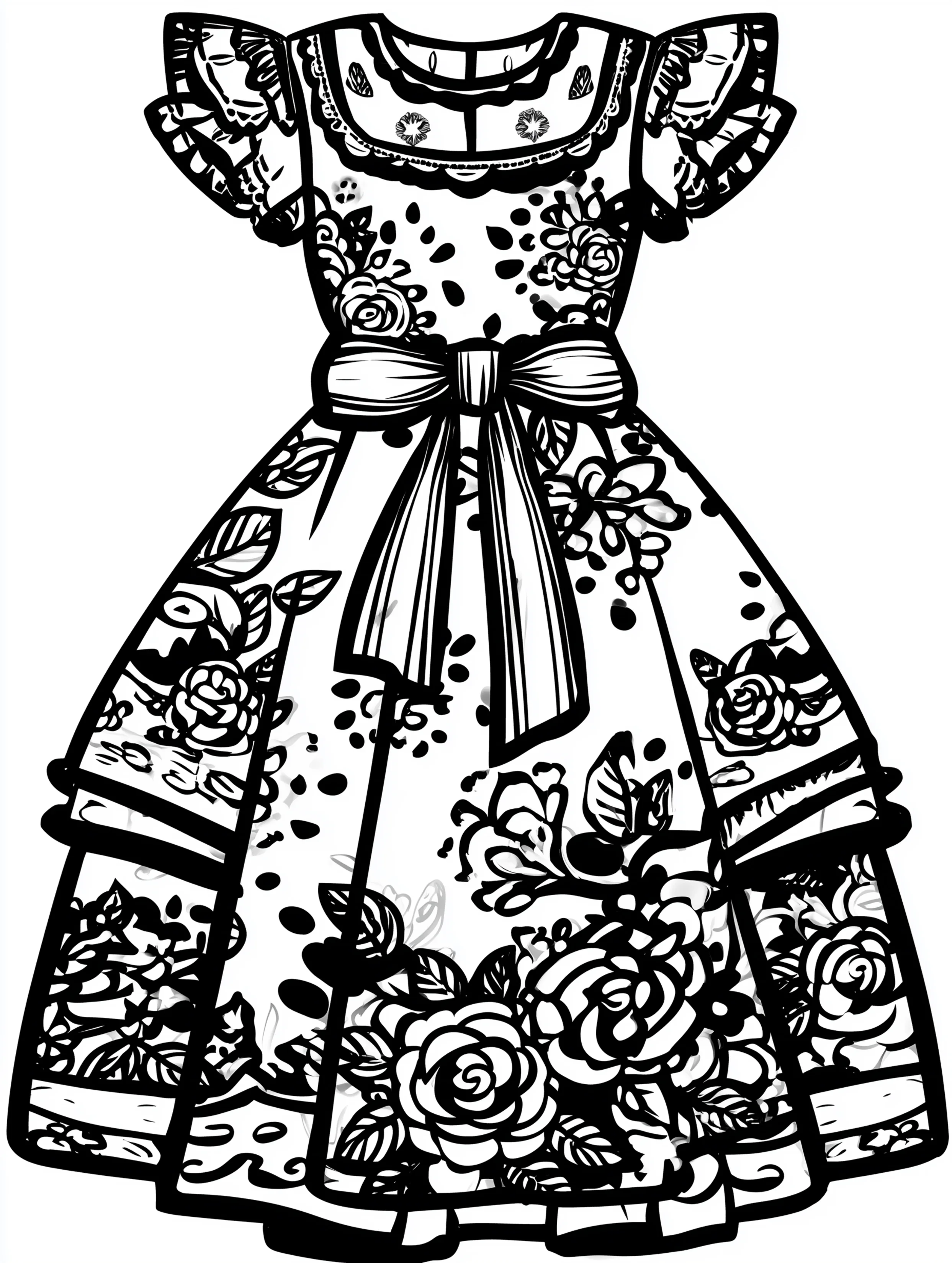 Free printable dress coloring page for adults featuring an old-school peasant dress